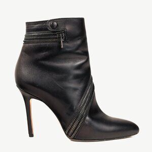 Brian Atwood Nebula Black Tumbled Nubuck Leather Zip-Detail Pointed-Toe Booties